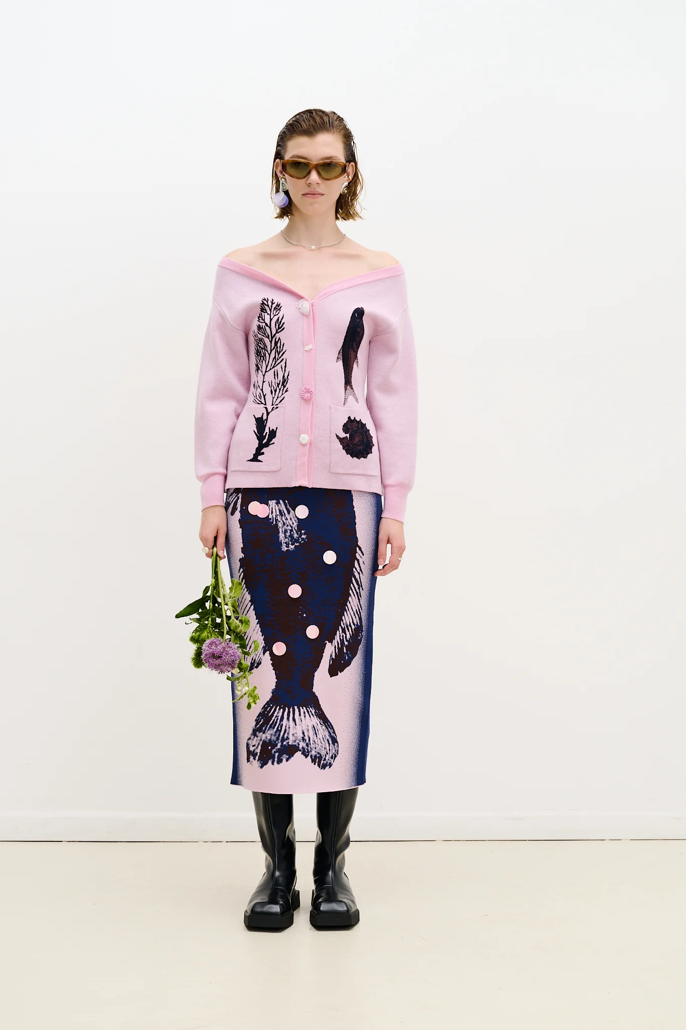 BREAM FISH PRINT MIDI SKIRT - Image 3